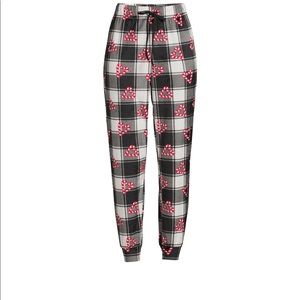 Heart Candy Cane Black Plaid Cuffed Sleep Pant